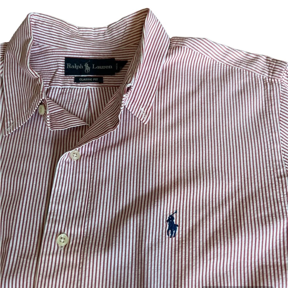 Ralph Lauren Prepster Classic Fit Seersucker Shirt, Men’s XL, red and white. - Picture 3 of 4